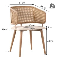 Set di 4 sedie da pranzo con schienale in rattan, cuscino della seduta in pelle PU, 51x 54x79 cm, Marrone Beige