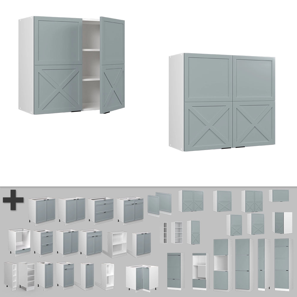 Vicco Mobile da cucina in vetro Blu-grigio chiaro 80 cm