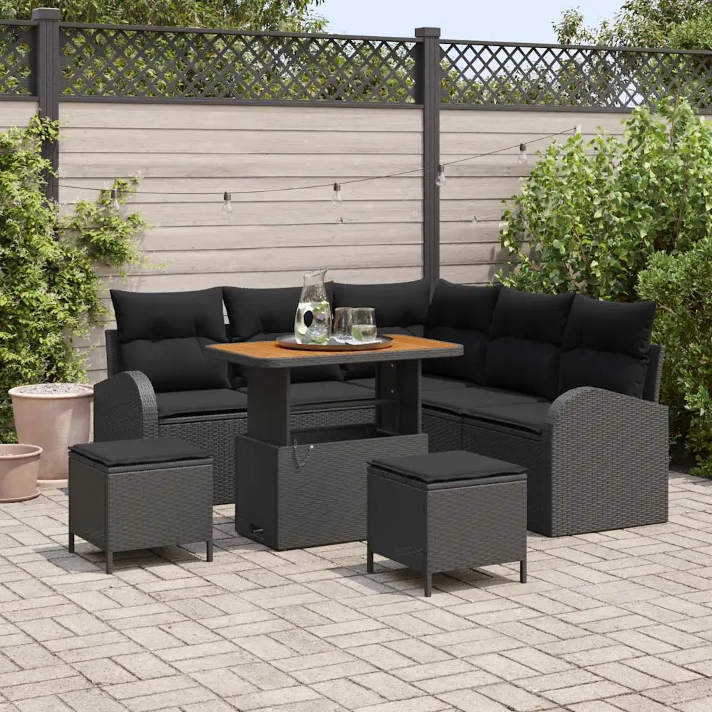 Set Divano da Giardino con cuscino con archiviazione 8 pcs Nero
