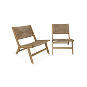 Set 2 sedie in legno e resina effetto paglia, marrone naturale