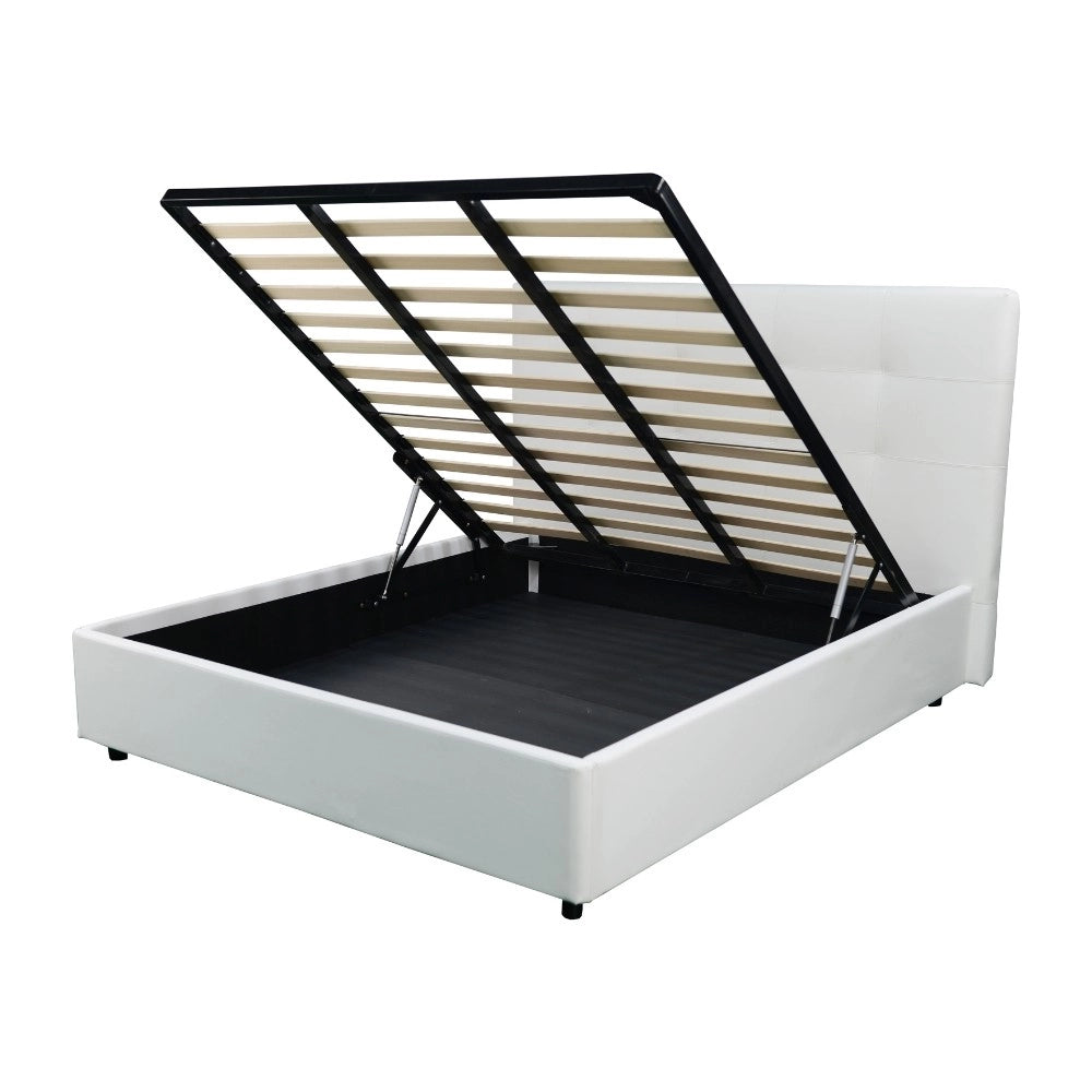 Letto una piazza e mezza con contenitore Ascoli 142x210x124H ecopelle colore bianco