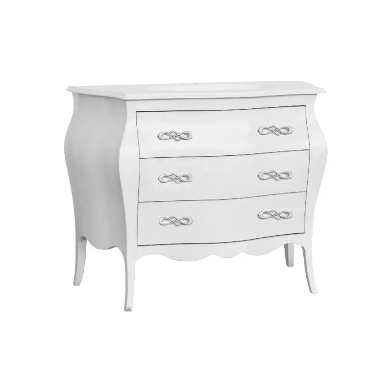 Cassettiera sagomata 3 cassetti legno shabby bianco 116x45x85 - Mobili 2G