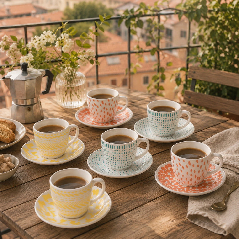 Tognana Confezione 6 Tazze Tazzine da Caffè con Piattino Capacità 80ml 11x6 cm
