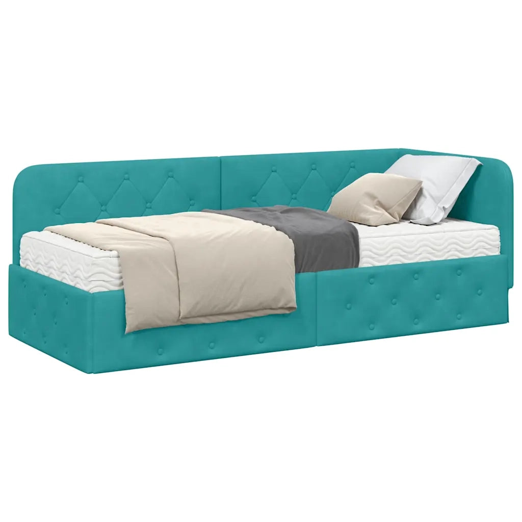 Letto singolo | Letto per adulti | Cornice del letto ad angolo Turchese 80 x 200 cm Velluto