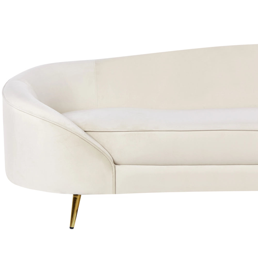 Divano velluto beige glamour curvo in stile retrò a 2 posti con gambe metallo dorato