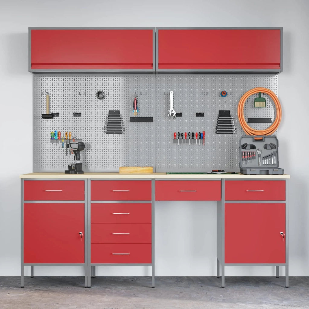 Mobile da lavoro 10 pcs Rosso Legno ingegnerizzato e acciaio 3321471