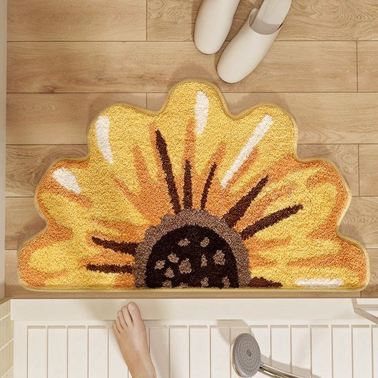 Mat per Bagno e Cucina 60 x 90 cm - Design Zonnebloem - Soffice e Plush - Sottopiede Antiscivolo - Adatto per Bagno, Cucina, Camera da Letto, Camera per Bambini e Sala da Pranzo - Mat Bagno Decorativo Giallo