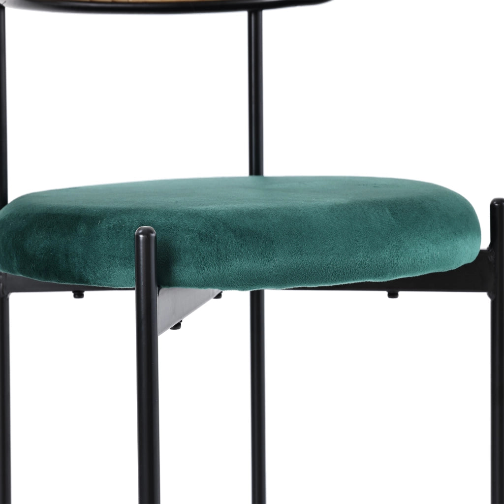 Sedia da pranzo set 4 pezzi in velluto con schienale in rattan e gambe in metallo verde