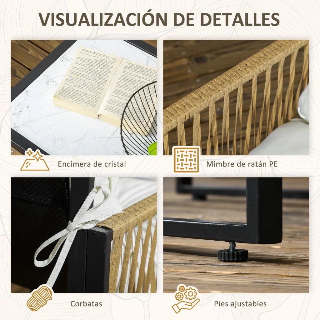 Set Giardino in Polyrattan con 2 Sedie 1 Divano 2 Posti 1 Tavolino e Cuscini Crema ¨C zephmum ¨C 6 Pezzi