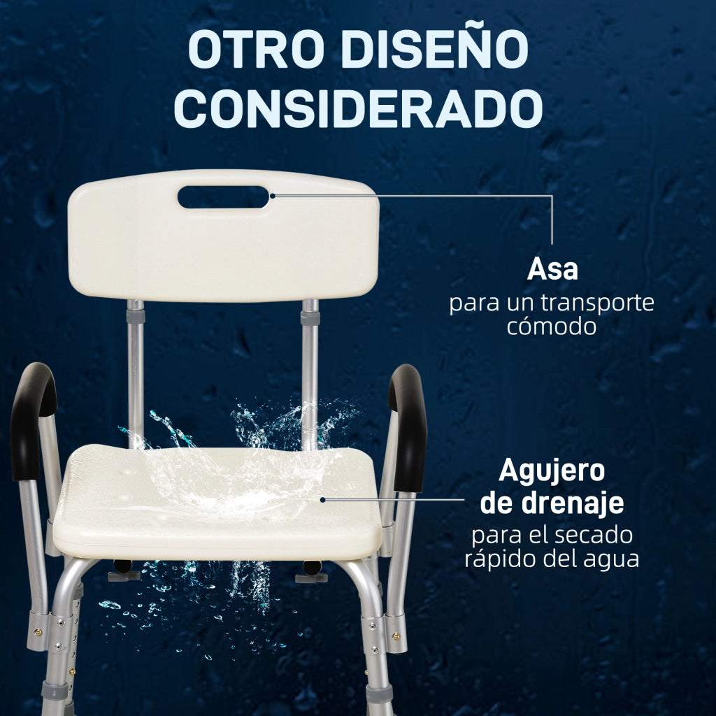 Sedia da Doccia per Anziani con Schienale Regolabile e Braccioli ¨C Zephmum ¨C Grigio 136 kg