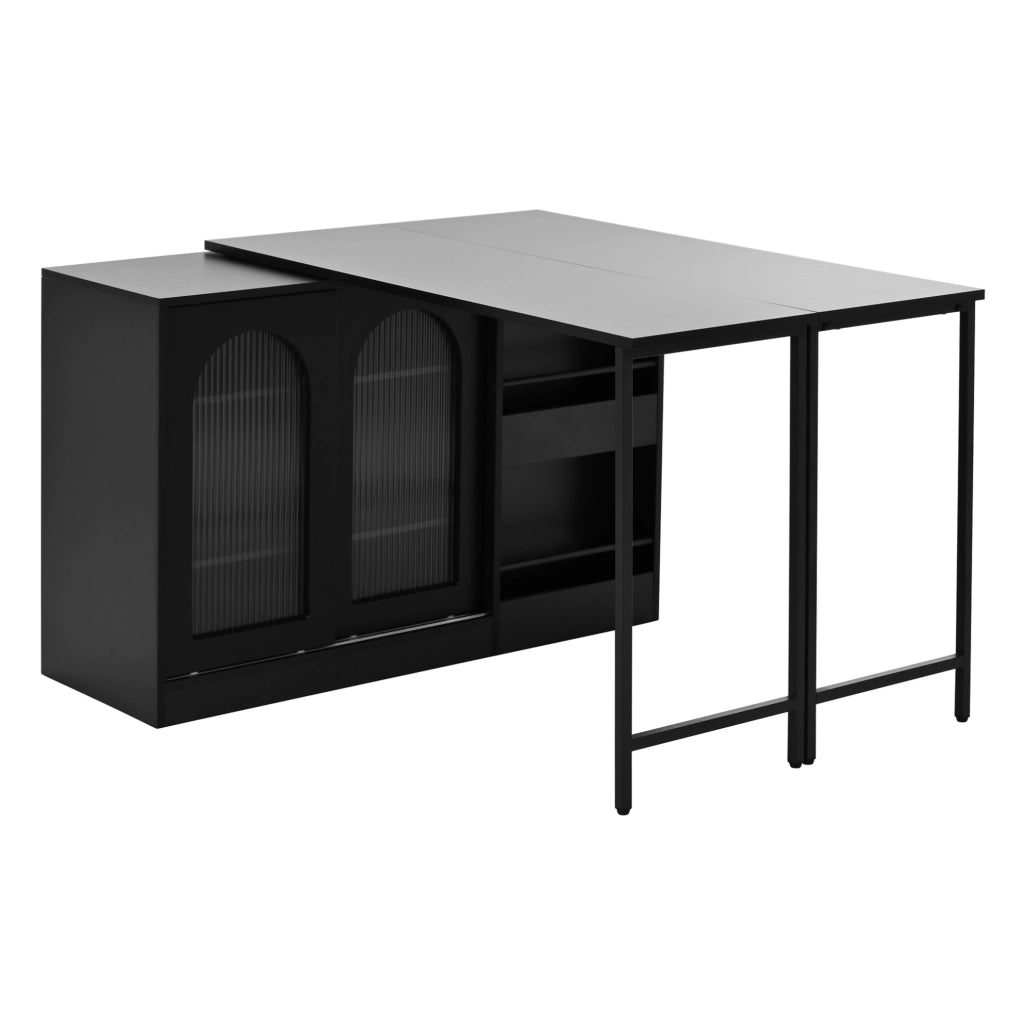 Tavolo bar allungabile 121.5x40x76.7 cm con piano girevole e spazio contenitivo in MDF nero