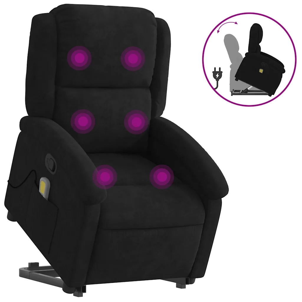 Poltrona Alzapersona Massaggiante | Sedia Relax Reclinabile Nera in Velluto