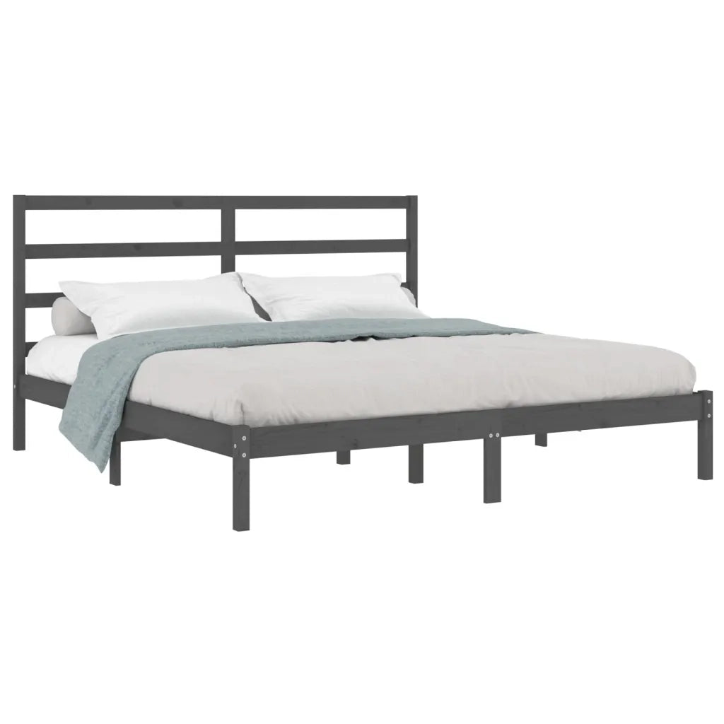 Giroletto-Struttura Letto Grigio in Legno Massello di Pino 200x200 cm 825368