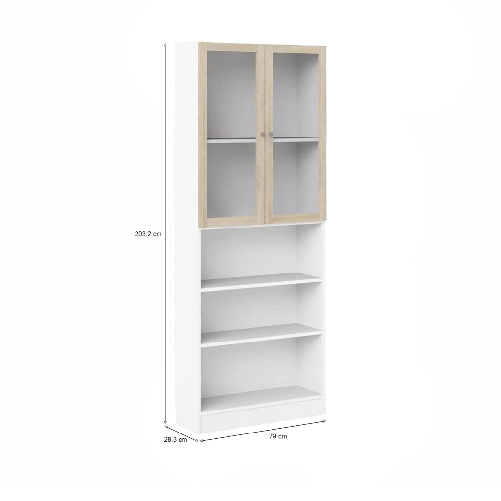 Libreria Chedeng, Scaffale da ufficio, Mobile portalibri, Biblioteca, 79x28 h203 cm, Bianco e Quercia