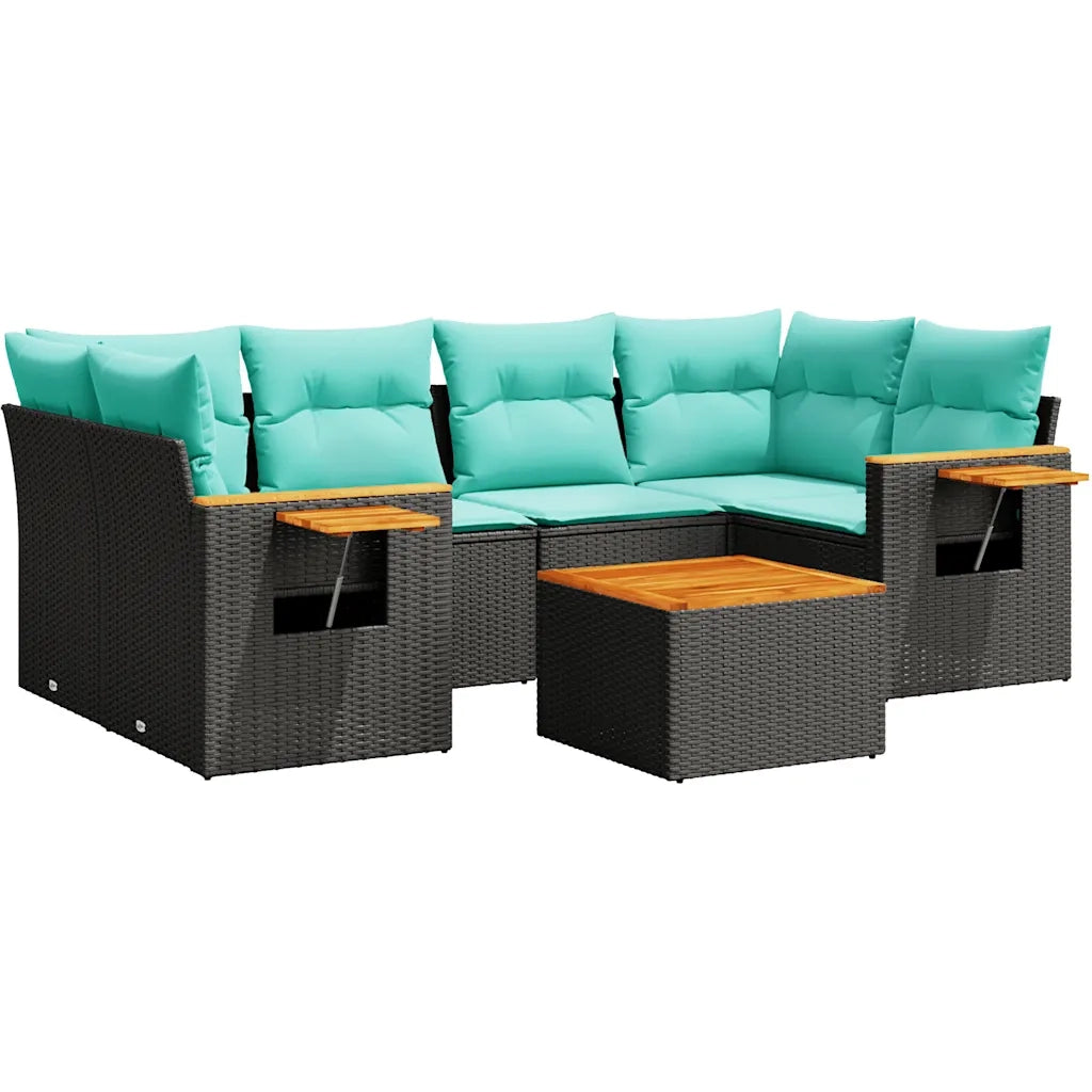 Set Divani da Giardino 7 pz con Cuscini Nero in Polyrattan 3226638