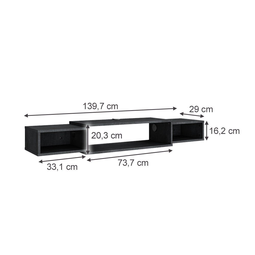 Vicco Mobile tv Calcestruzzo nero 139.7 x 20.3 cm con ripiani aperti