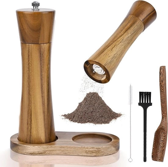 Set di Pepe in Legno con Smerigliatrice Ceramica Regolabile e Finestra di Visuale - Molino di Pepe e Sale Manuale