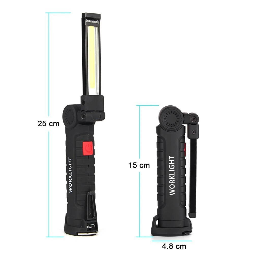 Trade Shop - Mini Torcia Ricaricabile Led Cob Magnetica Snodata Luce Lampada Lavoro Meccanico -