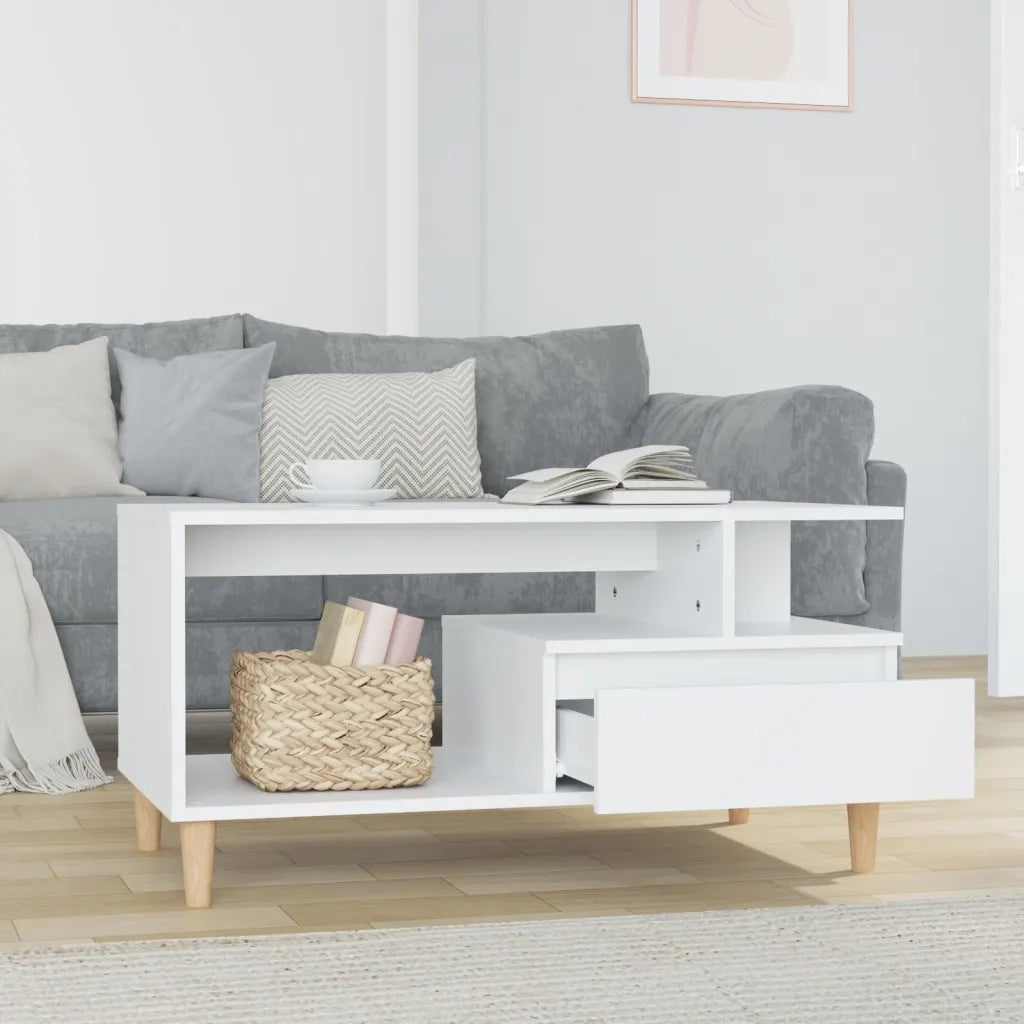 Tavolino da Salotto Bianco Lucido 90x49x45 cm Legno Multistrato 819614