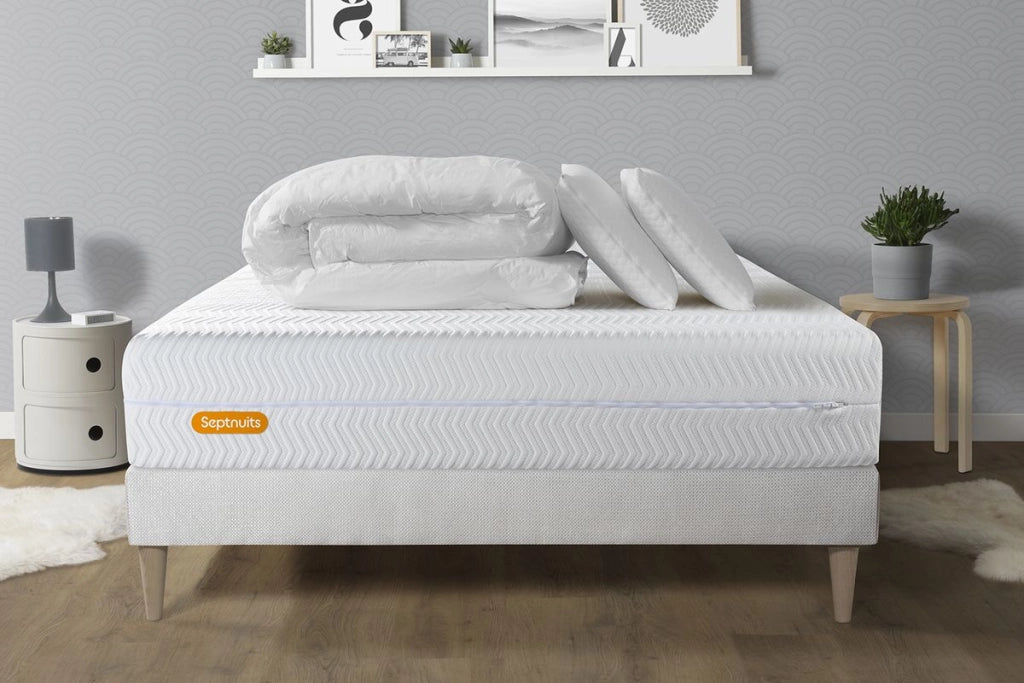 Pacchetto letto completo - Materasso 200x200cm + Box spring con doghe (kit) + 2 cuscini + Piumino - Memo Bio