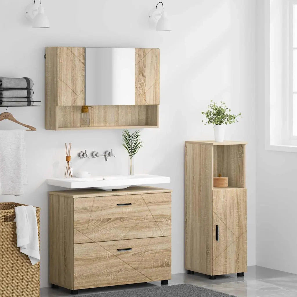 vidaXL Set di mobili per il bagno con cassetto 3 pcs rovere sonoma
