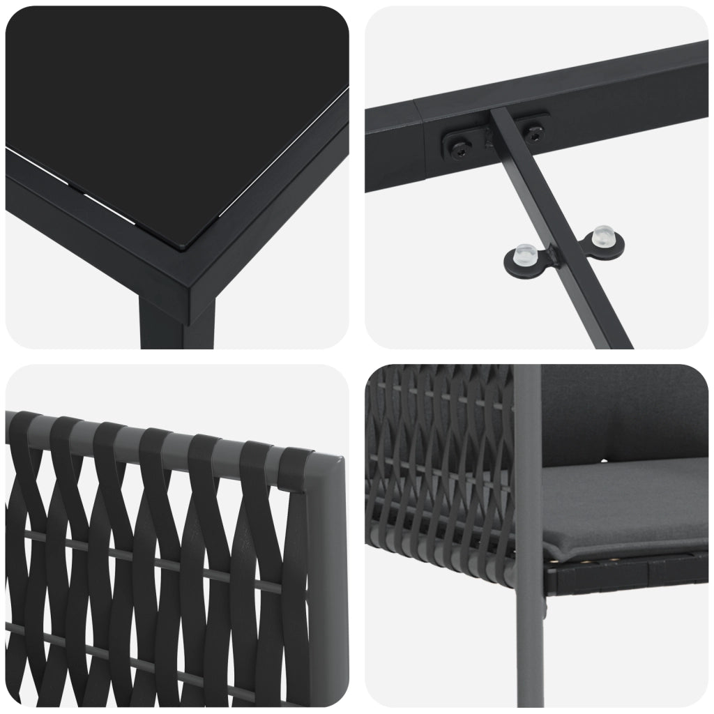 Set da pranzo da giardino 9 pezzi con cuscini in polyrattan nero