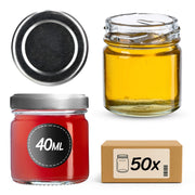 Barattoli di vetro KADAX Halli 40 ml 50 pezzi 43 mm + coperchi argento
