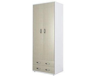 ARMADIO A 2 ANTE CON CASSETTI BIANCO/OLMO NOBILITATO MELAMINICO CM.80x52xH170