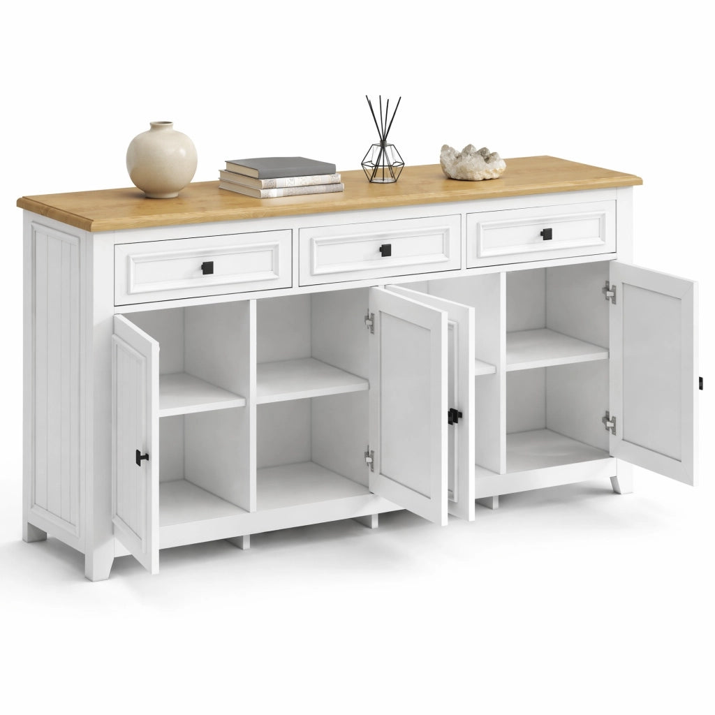 Madia moderna bianca in MDF con 3 cassetti e 4 ante; 160 x 35 x 76 cm