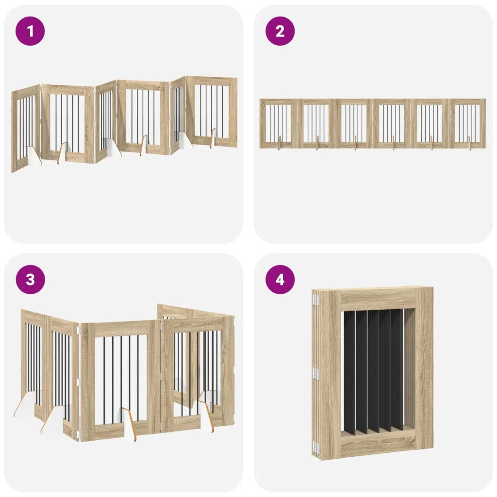 Cancello per cani pieghevole con supporti 6 pz Rovere Sonoma 892104