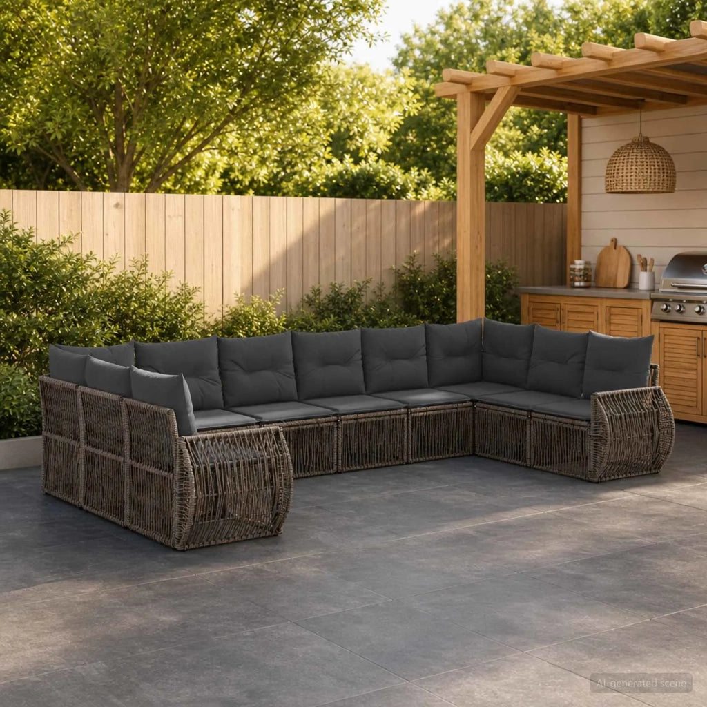Set Divano da Giardino 10 pz Grigio e Grigio Scuro polyrattan 3435527