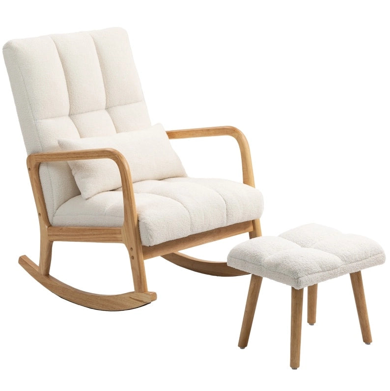 Poltrona a dondolo con poggiapiedi 64.5x82x99 cm; schienale alto; in legno bianco