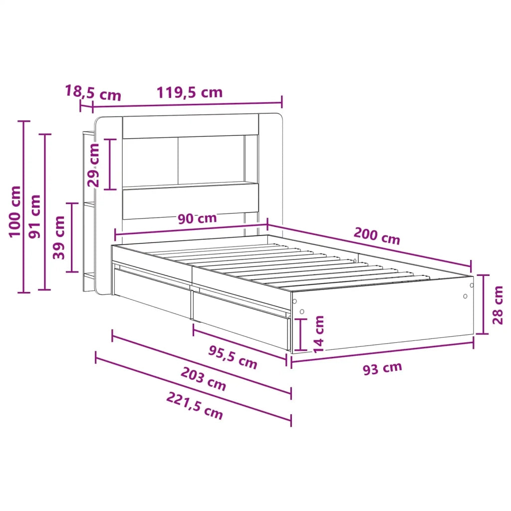 Telaio del letto con storage Rovere Sonoma 90 x 200 cm 3433640