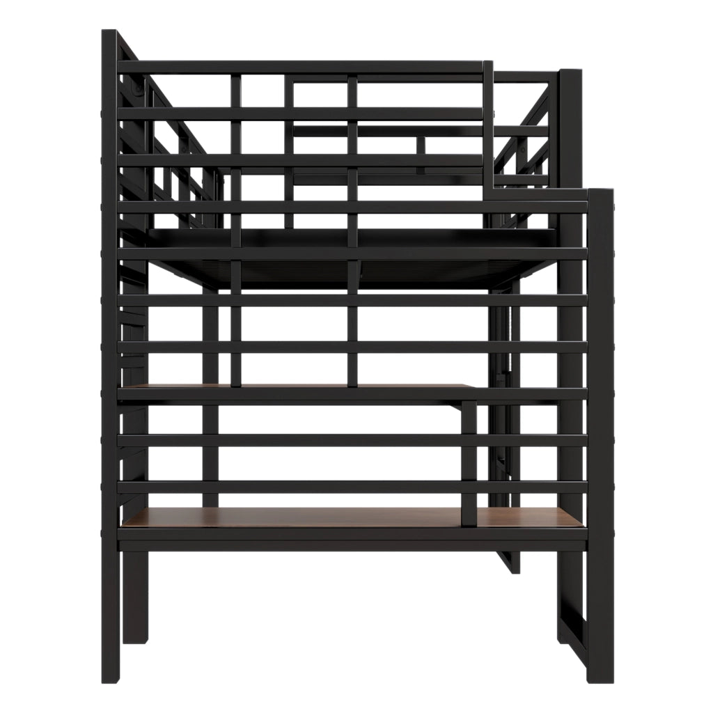 Letto a soppalco 90x200 cm in metallo con scala contenitore e LED