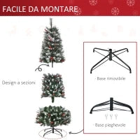 Albero di Natale Innevato con Bacche Rosse, Base Rimovibile e Pieghevole, 539 Rami, Φ70x180cm, Verde