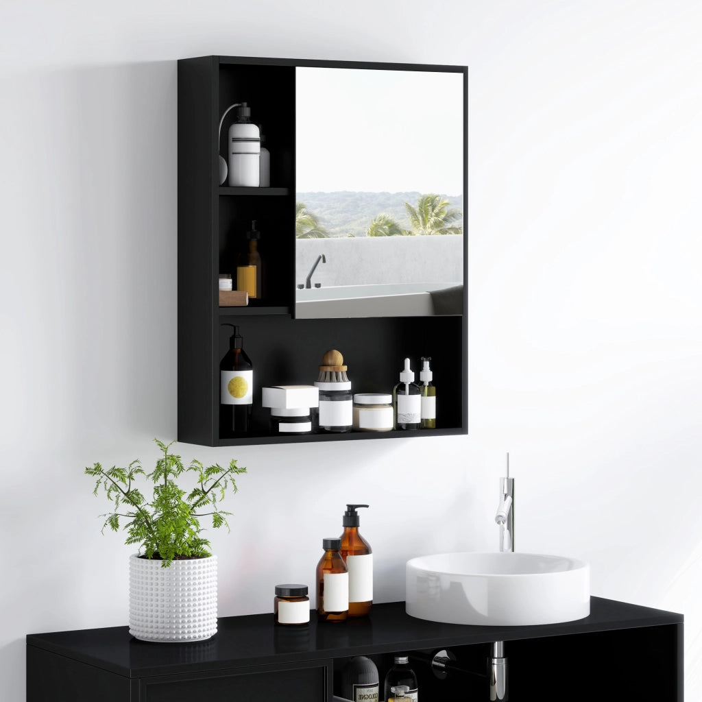 Armadietto Bagno con Specchio e Ripiani Regolabili - Minimal - Nero 60x15x76 cm
