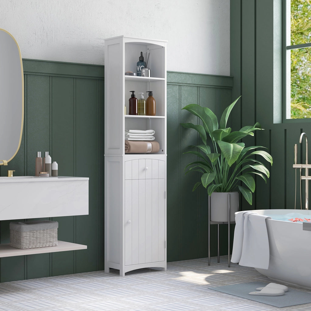 Mobiletto a Colonna Bagno in MDF Bianco con 3 Ripiani ¨C zephmum ¨C 34x24x170cm