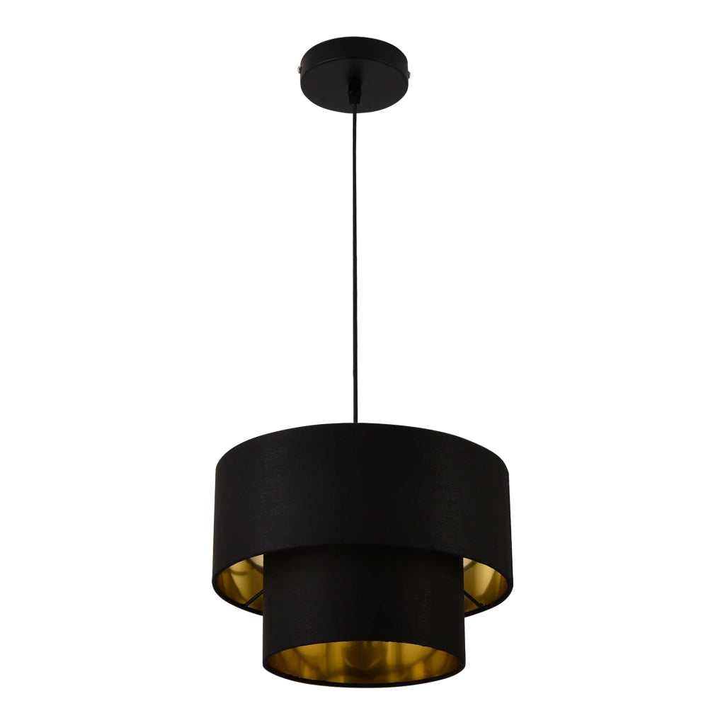 Lampada a sospensione moderna lampada a sospensione di design attacco E27 60W metallo e tessuto diametro 30cm nero e oro 03_0005261
