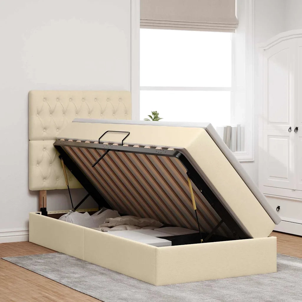 Letto con contenitore e materasso Crema 100 x 200 cm Poliestere