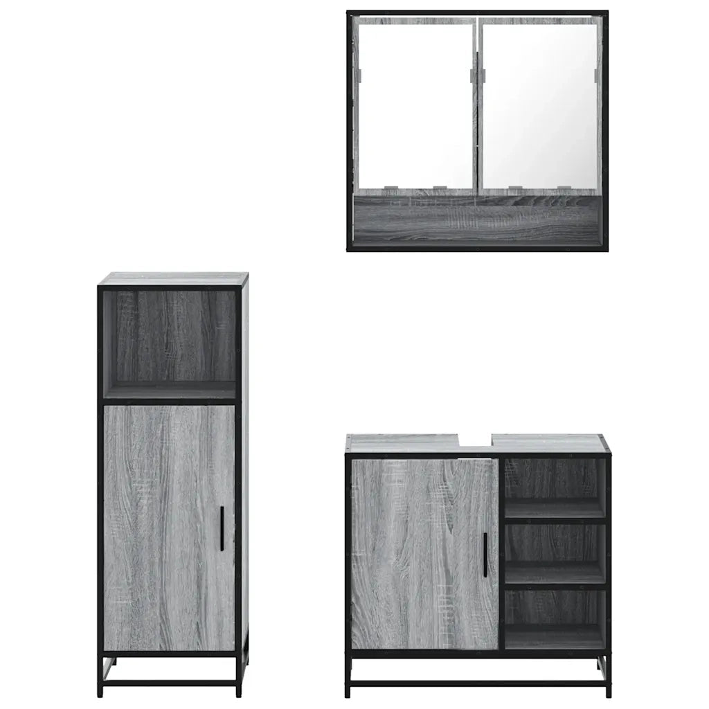 Set Mobili da Bagno | Armadio da bagno 3 pz Grigio Sonoma in Legno Multistrato