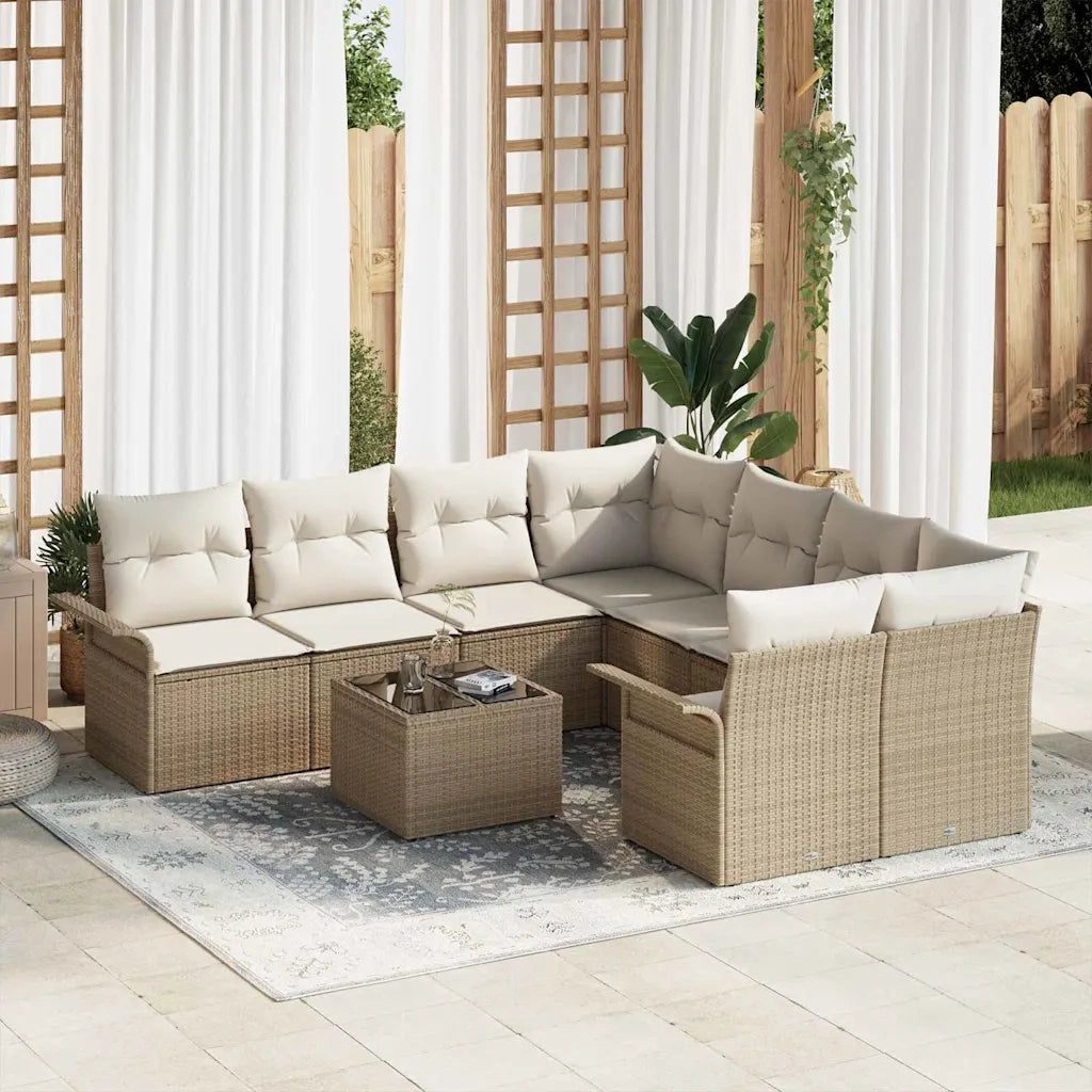 Set Divano da Giardino 9 pcs Beige e Crema polyrattan 3353970