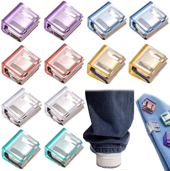 Clips per broekbeen 12 pezzi - Clip anti-wis/bevestigazione - Nodo naestro/ regolabile - Supporto per la cucitura della gamba - Nodo invisibile - Materiale robusto e duraturo - Clips per cucitura della gamba