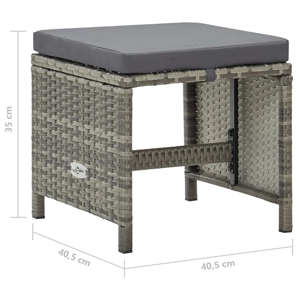 Garden Stools, Set Of 4, With Seat Cushions, Poly Rattan, Grey