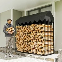 Portalegna da esterno, con copertura 600D Oxford capacità 1,9 m³, acciaio 186x70x185cm nero