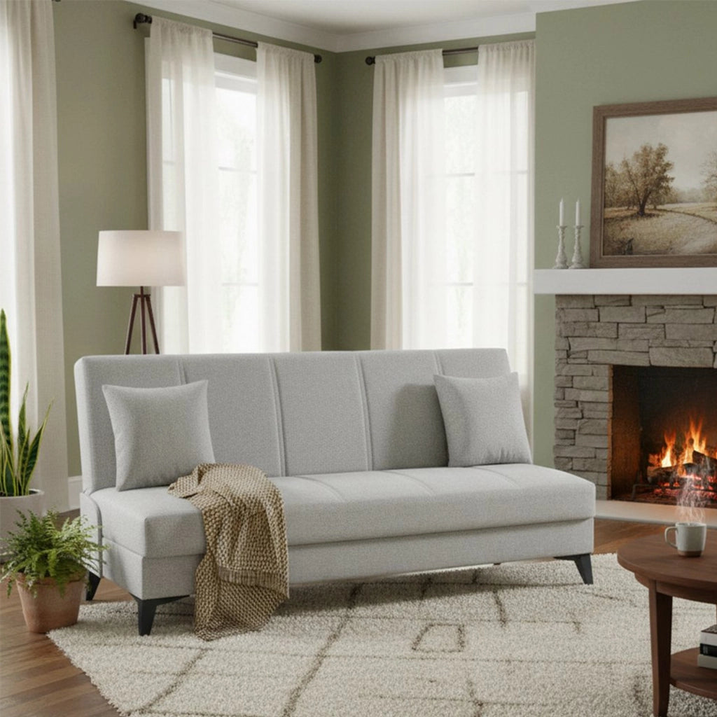 Caneva, Divano Letto 3 Posti Contenitore, 185x78 cm Bianco