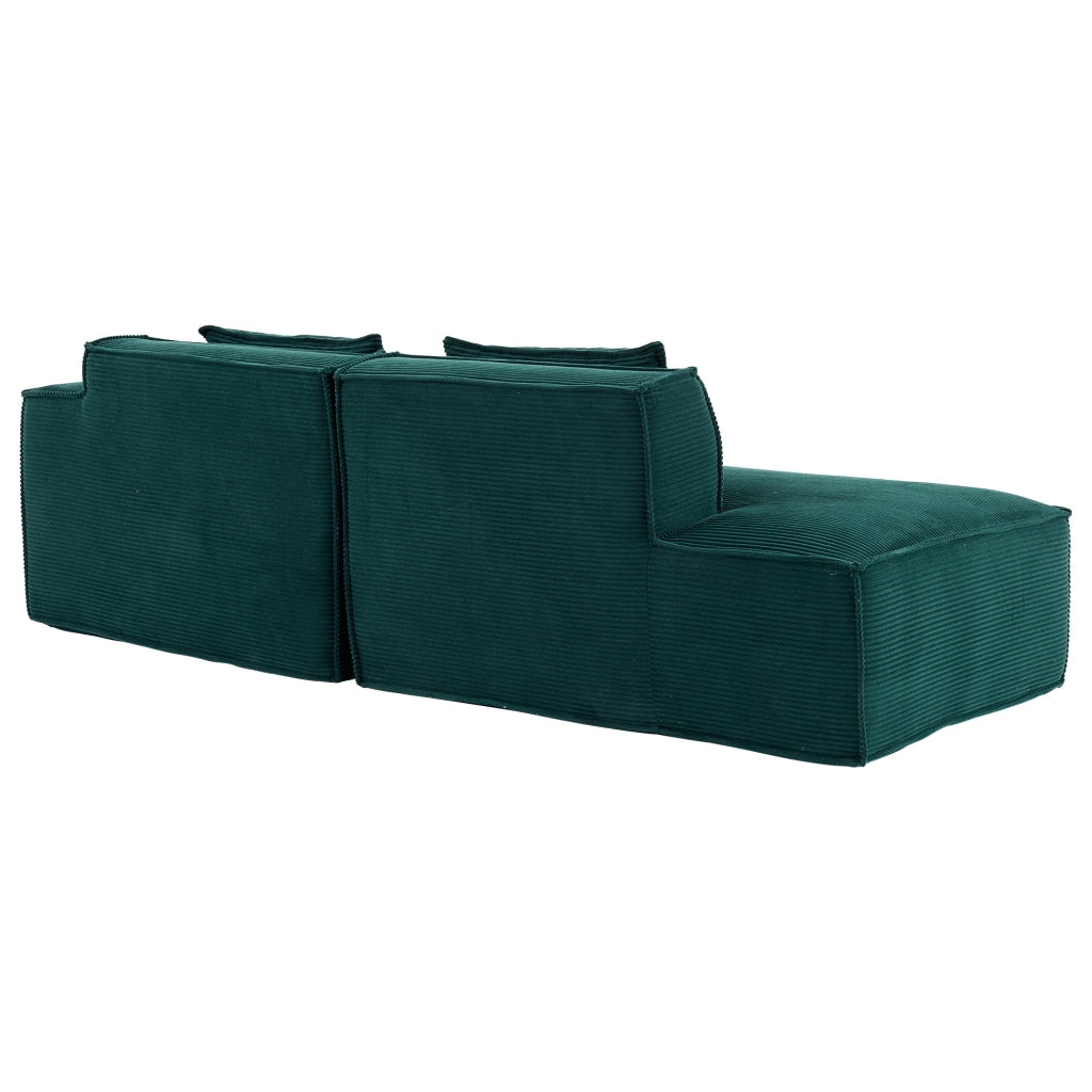 Divano diritto in poliestere con cuscini e seduta a molle per piccoli ambienti, verde retrò 235 cm