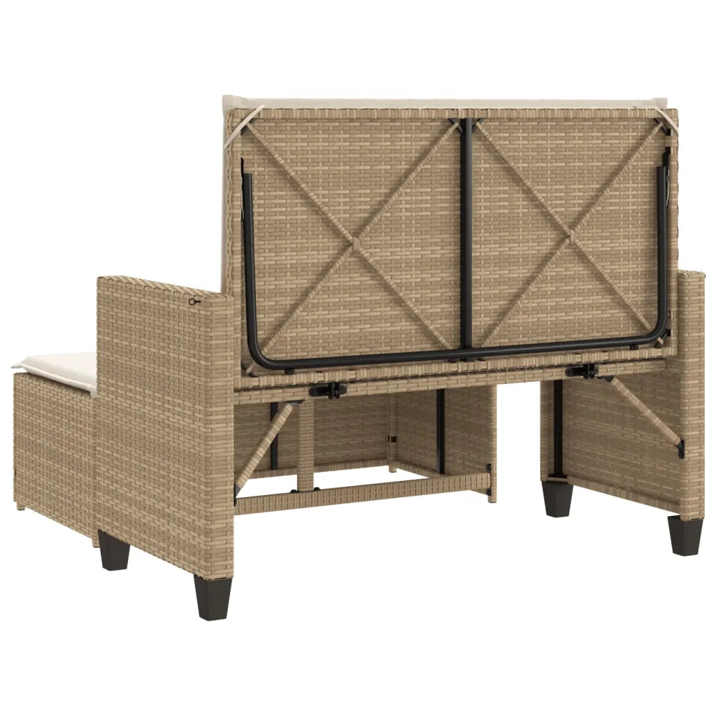 Panca da Giardino con Cuscini e Poggiapiedi Beige in Polyrattan 368411