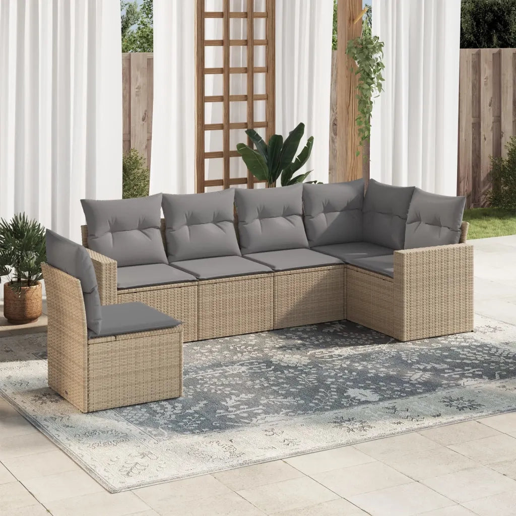 Set Divano da Giardino 6 pz con Cuscini Beige in Polyrattan 3219019