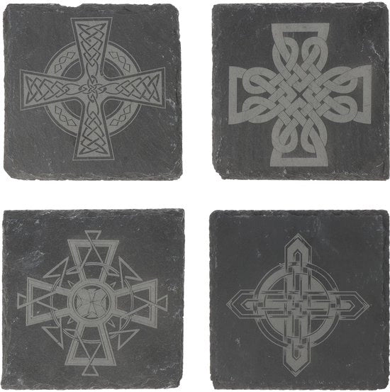 Set di 4 piedini con simboli celtici | Piedini per bicchieri | Piedini per bicchieri e tazze | Motivi mistici | Laser incisione di alta qualità | Idea regalo vichingo | Set regalo di piedini