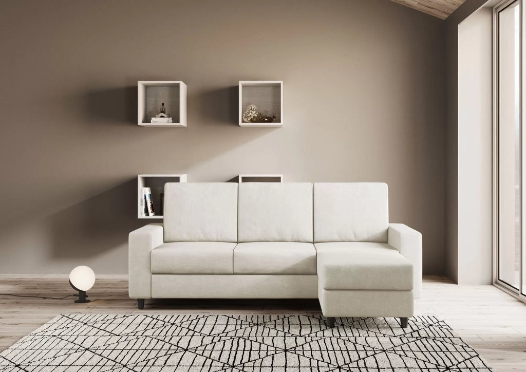 Divano sakar 3 posti (tre sedute da 60cm) + pouf misure esterne l.208 p.155 | latte - Mobili 2G